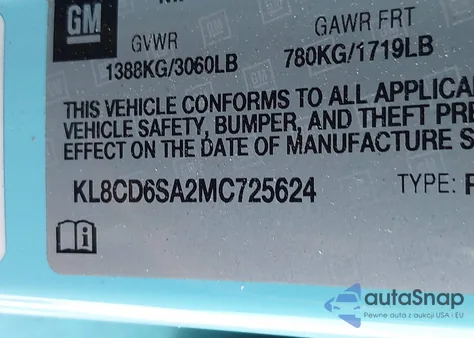 2021 Chevrolet Spark Fwd 1Lt Automatic z USA, uszkodzony, nr VIN KL8CD6SA2MC725624